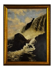 OIL/ BOARD "CASCADING WATERFALL, NIAGRA" UNSIGNED 32" X 24"