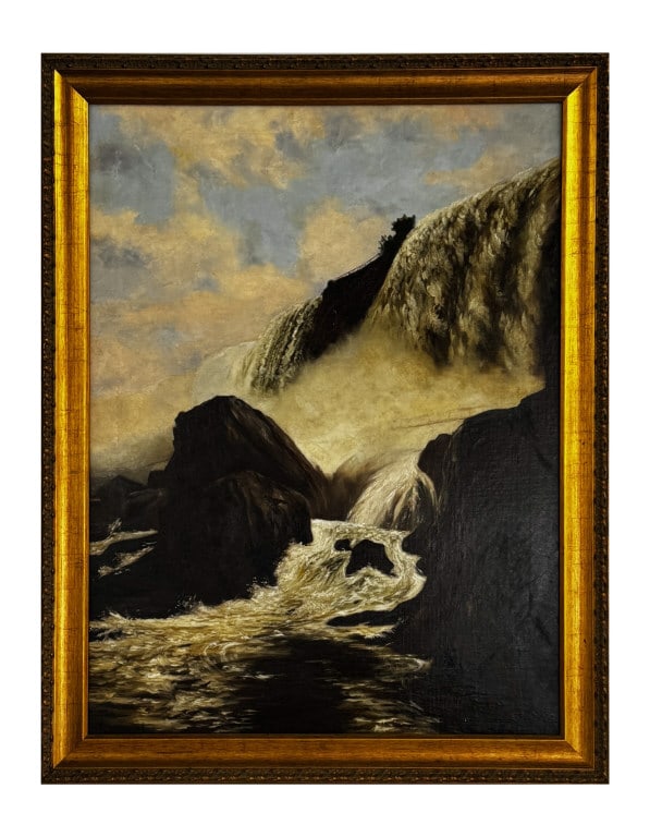 OIL/ BOARD "CASCADING WATERFALL, NIAGRA" UNSIGNED 32" X 24" (1 of 4)