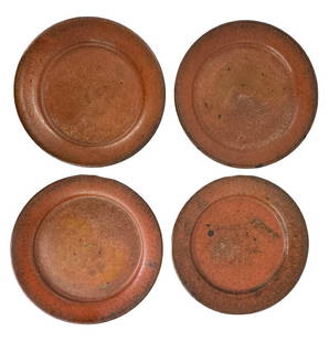 4- EARLY 19THC. NEW YORK STATE REDWARE PLATES 10" DIAM: 4- EARLY 19THC. NEW YORK STATE REDWARE PLATES 10" DIAM