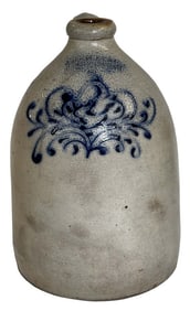 J. REILLEY, LANSINGBURGH 2 GAL JUG W/ COBALT DECORATION  13 1/2" TALL