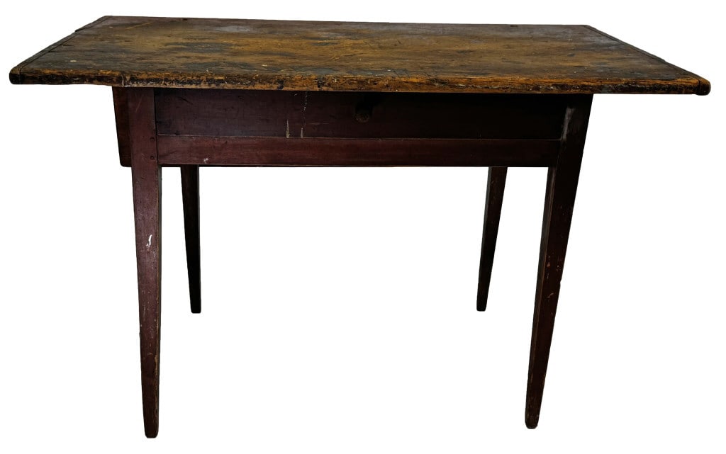 ONE DRAWER DROPLEAF WORK TABLE IN OLD RED PAINT 29" X 43 1/2" X 24 1/2" CLOSED & 37" OPEN (1 of 7)