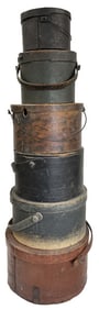 6 ROUND COVERED PANTRY BOXES IN PAINT 5 1/4" X 7 3/4" SMALLEST, LARGEST MEASURES 9" X 14"