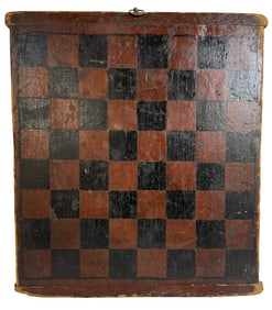 PAINTED GAME BOARD W/ BREAD BOARD ENDS 14 1/2" X 12 1/2"