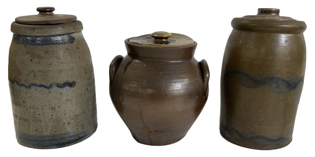 3 PCS OF STONEWARE WITH LIDS TALLEST 9" (1 of 12)