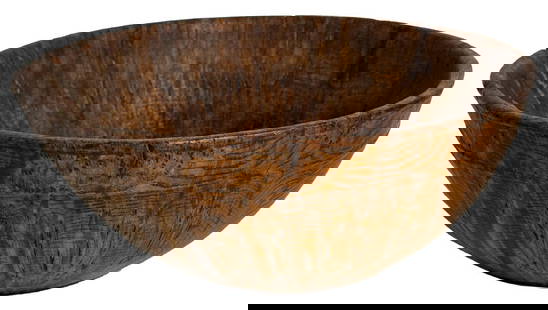 11" BURL BOWL WITH TWO STABLE SHRINKAGE CRACKS: 11" BURL BOWL WITH TWO STABLE SHRINKAGE