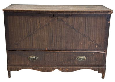 DIMINUTIVE GRAIN PAINTED BLANKET BOX OVER 1 DRAWER C. 1830'S  28" X 39" X 15"