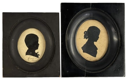 2- 19THC. ALBANY, NY SILHOUETTES ANNABELLE DAVIS & CHARLES DAVIS, 1809  5 1/4" X 4 3/4"   & 4 5/8"