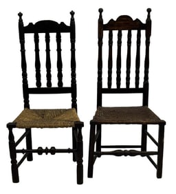TWO 18THC. BANNISTER BACK CHAIRS, 40" X 17 1/2" X  14 1/2"