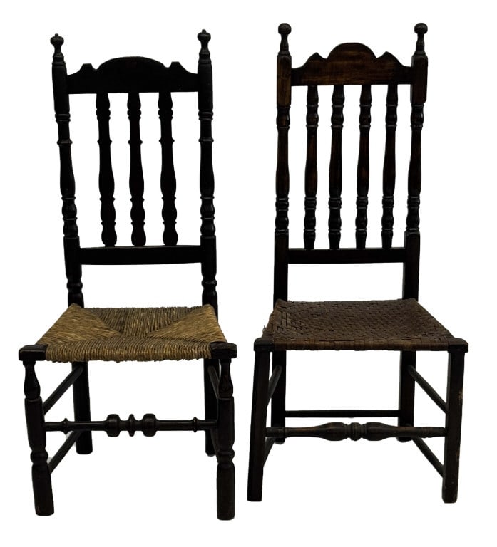 TWO 18THC. BANNISTER BACK CHAIRS, 40" X 17 1/2" X  14 1/2" (1 of 6)