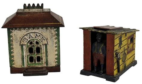 2 - 19 THC. BANKS, MECHANICAL BOY IN CABIN BANK & BANK BUILDING BANK, 1 STEVENS , 1885