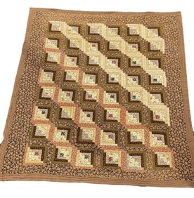 HAND STITCHED "COURTHOUSE STEPS" CALICO QUILT 86 1/2" X 72 1/2"