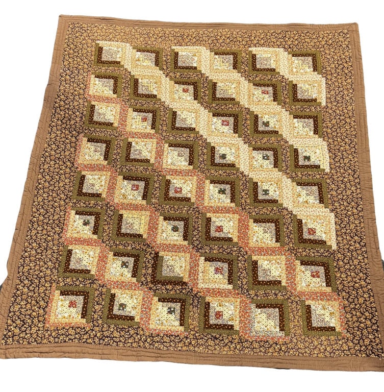 HAND STITCHED "COURTHOUSE STEPS" CALICO QUILT 86 1/2" X 72 1/2" (1 of 7)