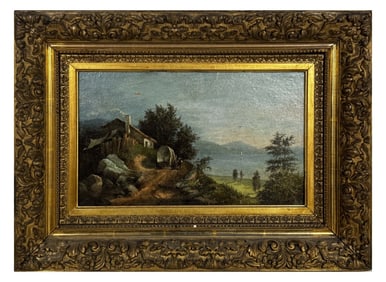 O/BD F.W. WEBER " COVERED WAGON IN A LANDSCAPE" FRED W. WEBER 1890 - 1972  9" X 15"