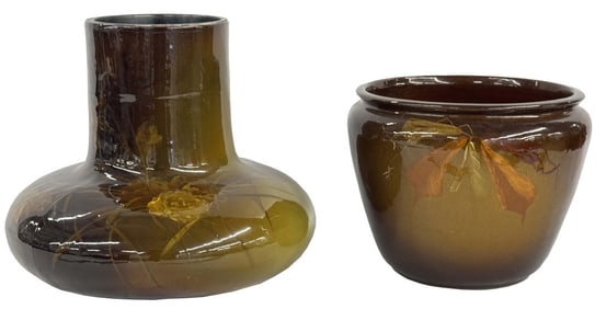 2 STANDARD GLAZE ART POTTERY PCS., LARGEST SIGNED LOUELSA WELLER, 11 1/2" X 12 1/2"