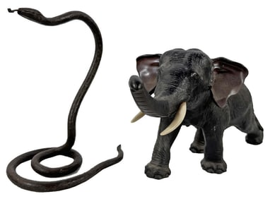 6 3/4" BRONZE ELEPHANT & 8 5/8" IRON COBRA