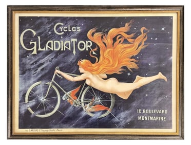 CYCLES GLADIATOR ADVERTISING POSTER 25 3/4" X 33 3/4" OVERALL WITH FRAME