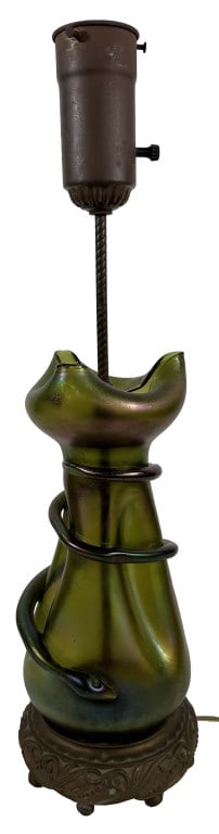 LOETZ GLASS VASE FASHIONED INTO A LAMP VASE 13" TALL: LOETZ GLASS VASE FASHIONED INTO A LAMP VASE 13" TALL