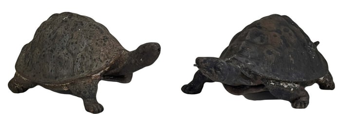 2 CAST IRON TURTLE FOUNTAIN FIGURES 8 1/2" X 20" X 11 3/4" WIDE