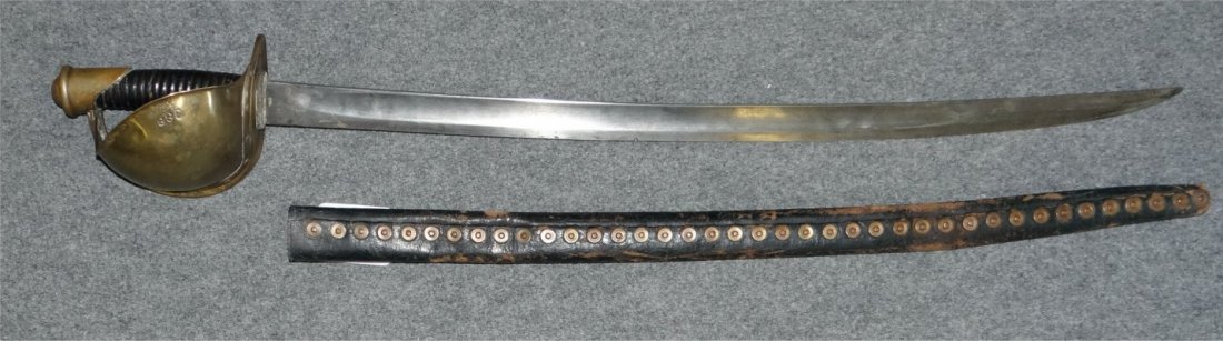 1861 Ames Civil War Naval Cutlass With Leather Scabbard: 1861 Ames Civil War Naval Cutlass With Leather Scabbard, 32"