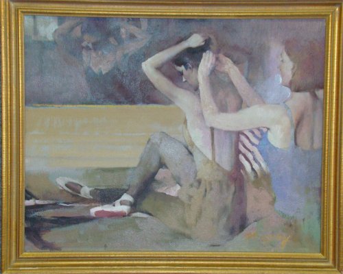 Oil On Canvas "A Helping Hand" Hongnian Zhang, 16" X 20: Oil On Canvas "A Helping Hand" Hongnian Zhang, 16" X 20"