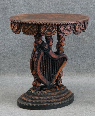 Tramp Art Harp Stand By Michael Lavery, 24" X 24": Tramp Art Harp Stand By Michael Lavery, 24" X 24"