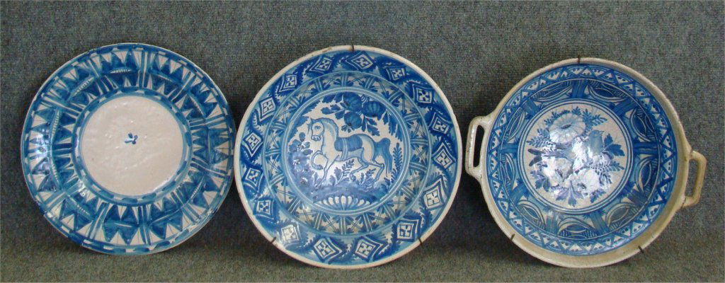 3 Blue & White European Tin Glazed Earthenware Chargers: Three Blue & White European Tin Glazed Earthenware Chargers, Largest 13" Diameter