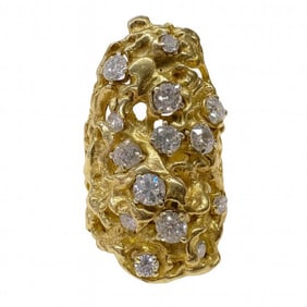 14KT GOLD NUGGET RING W/ APPROX. 4 CTS OF DIAMONDS TCW APPROX. 17.6 DWT, APPROX RING SIZE 10