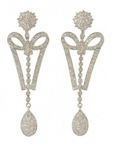 PR OF DIAMOND & 18KT GOLD CHANDELIER EARRINGS APPROX. 5 TCW DIAMONDS  APPROX. 12.4 DWT APPROX. 2