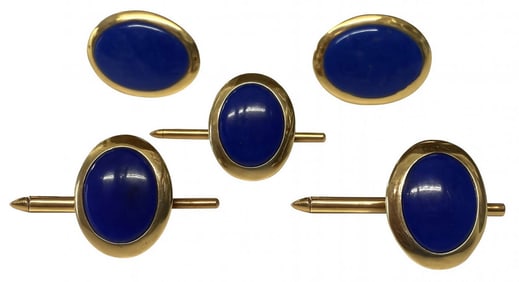 14KT YELLOW GOLD & LAPIS CUFF LINKS & STUD SET APPROX. 10.2 DWT