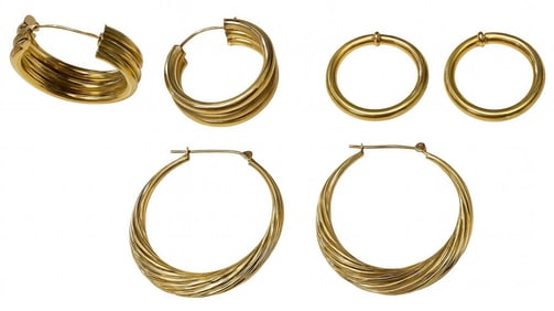 3 PAIR OF 14KT YELLOW GOLD HOOP EARRINGS 1 PR NOT PIERCED APPROX. 6.5 DWT
