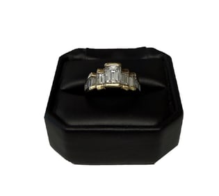 14KT YELLOW GOLD & EMERALD CUT DIAMOND RING CENETR STONE APPROX. 1 CT.  2.22 TCW  .2 DWT