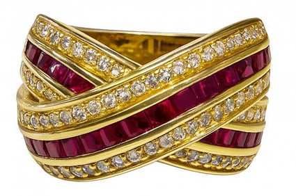 14KT YELLOW GOLD DIAMOND & CHANNEL CUT RUBY RING APPROX. .70 TCW DIAM. & 1.15 TCW RUBIES  .435 DWT