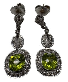 PR OF DIAMOND & PERIDOT EARRINGS IN 18KT WH GOLD APPROX. 2.94 TCW PERIDOT, .99TCW DIAM. 1 1/4" LONG