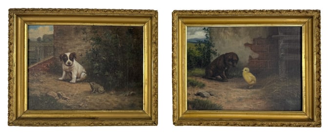 PR OF O/C MARIE TAYLOR BACON PALMER, PUPPY & CHICK & TERRIER & TOAD BOTH 9" X 12"