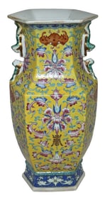 REPUBLIC PERIOD IMPERIAL YELLOW VASE WITH BATS 16" TALL