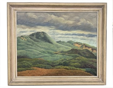 O/C ELIZABETH SALTONSTALL "NANTUCKET LANDSCAPE AFTER THE RAIN" (1900-1990) TAYLOR GALLERY LABEL 24"