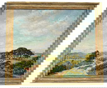 LOUISE BURRELL "OFF CROOKED LANE" OIL ON MASONITE (1873- 1971)  25" X 30"