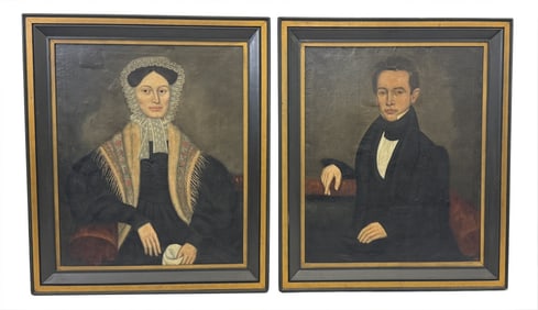 PR OF PORTRAITS ATTRIB. TO ERASTUS SALISBURY FIELD AMERICAN SCHOOL PORTRAITS C. 1835 34" X 28"