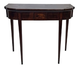 INLAID HEPPLEWHITE CARD TABLE, WHITNEY FAMILY PROV 29 1/4" X 34 1/2" X 15 3/4"