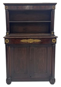 ORMOLU MOUNTED OPEN TOP BOOKCASE, DRAWER & CABINET BELOW