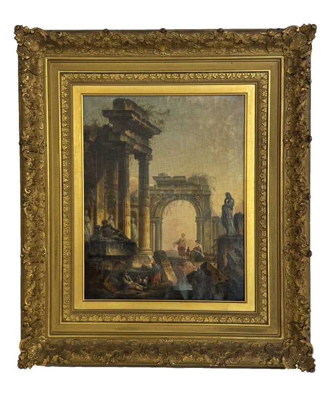19THC. GRAND TOUR OIL / CANVAS ROMAN FORUM LANDSCAPE, SGND & DATED DE MACHIN, DATED 1773 ?? 17" X 13 (1 of 4)