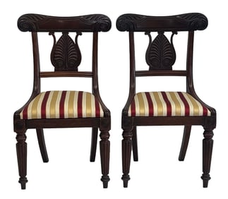 PR OF BOSTON SIDE CHAIRS WITH PALM LEAF CARVING 34 1/2" X 20" X 20"