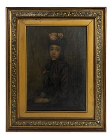 OIL/ CANVAS PORTRAIT OF A LADY IN BLACK,  UNSIGNED 11" X 8"