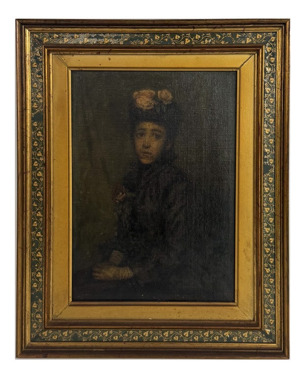 OIL/ CANVAS PORTRAIT OF A LADY IN BLACK,  UNSIGNED 11" X 8" (1 of 3)
