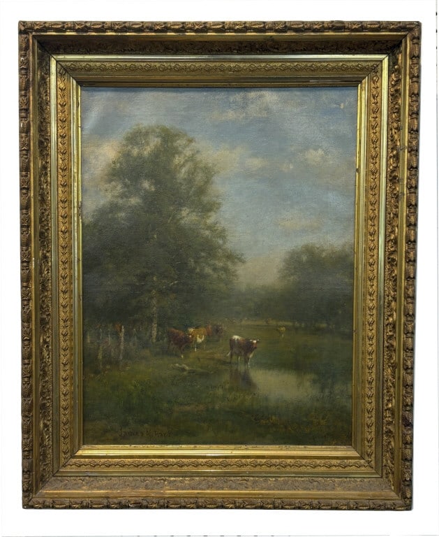 O/C SIGNED JAMES M. HART, LANDSCAPE WITH COWS (JAMES MCDOUGAL HART) CHRISTIE'S PROVENANCE, PERIOD (1 of 9)
