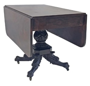 NY HEAVILY CARVED CLASSICAL DROPLEAF TABLE IN THE BEST MAHOGANY (SUNSTRUCK) 29 1/2" X 39 3/4" X 24"