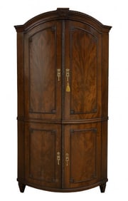 MAHOGANY 2 DOOR CORNER CABINET W/ ADDED SHELVES BELOW CLOTHES HOOKS 89" X 44" X 30" CORNER