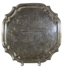 STERLING SILVER PRESENTATION TRAY BY CARTIER TO GEN. GEO DECKER APPROX. 45 TROY OZ