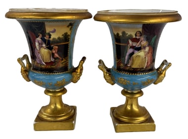 PR OF OLD PARIS PORCELAIN PORTRAIT VASES, 10 3/4"