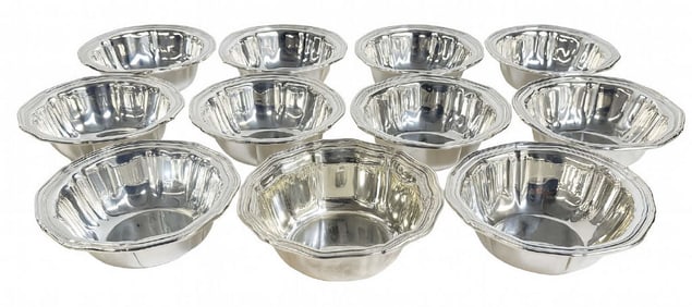 .800 FINE SILVER FINGER BOWLS, 11 MATCHING & 1 ODD APPROX. 36.96 TROY OZ